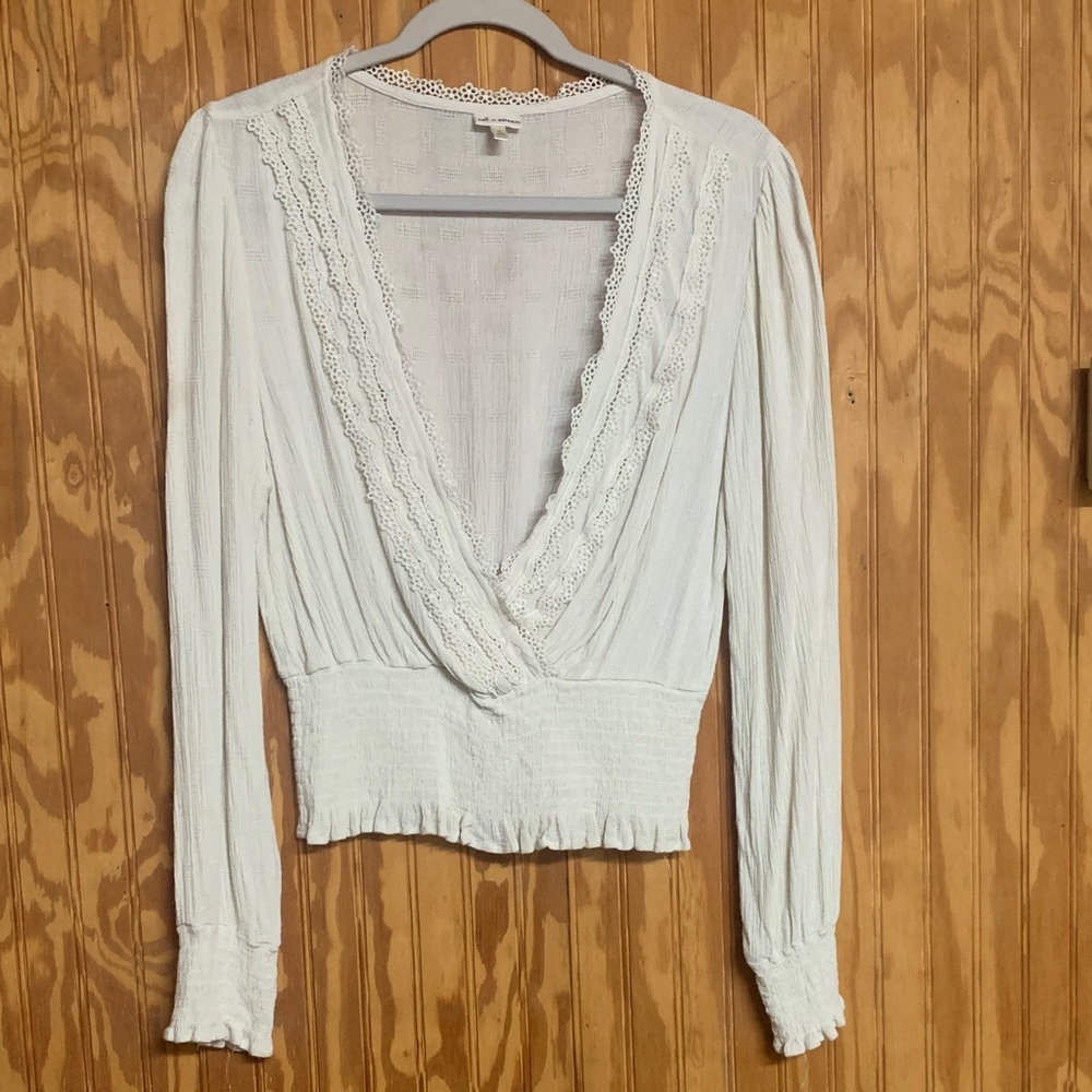 Self Esteem White Lace V-Neck Blouse